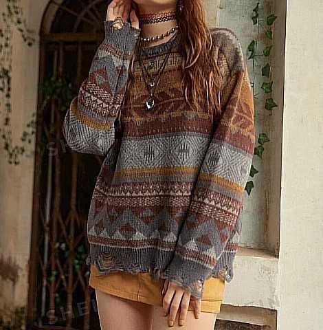 Sweter oversize hippie podarte