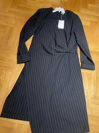 Piękna asymetryczna sukienka COS midi czarna w prążki rozmiar L nowa