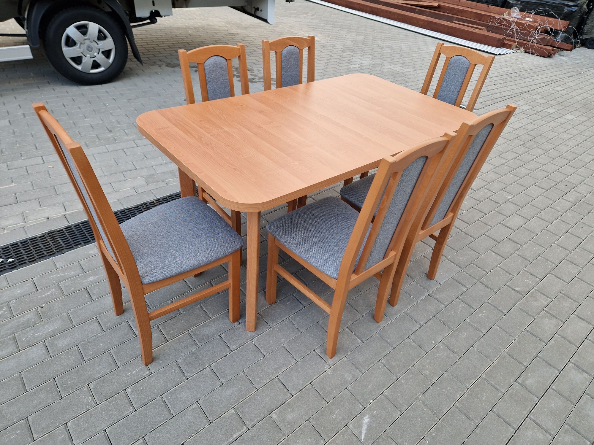 Nowe: Stół 80x140/180 + 6 krzeseł,  OLCHA + SZARY, dostawa cała PL
