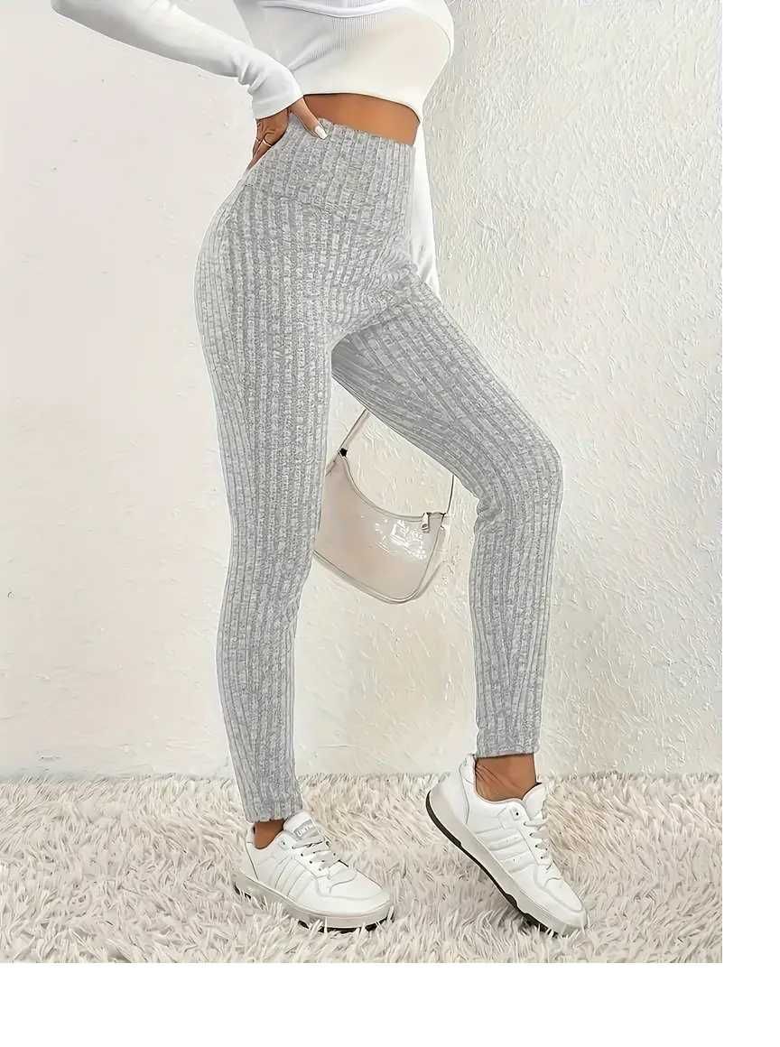 Legginsy Z Wysokim Stanem Elastyczne Na Co Dzień roz M Srebrzystoszare