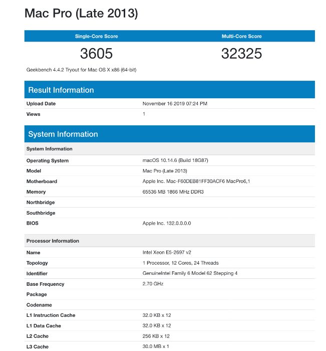 Mac Pro 6.1   12 Core Xeon E5-2697v2  2,7GHz  64GB RAM IDEALNY
