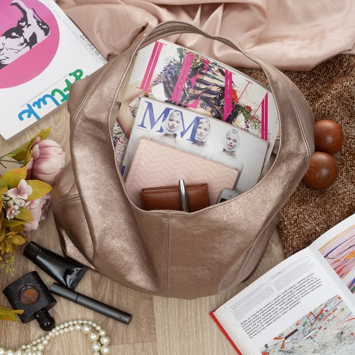 VERA PELLE torebka damska skórzana worek na ramię V517 c.złota