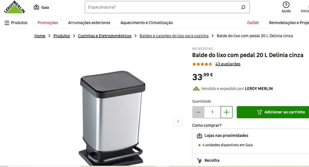 Balde do lixo com pedal 20 L Delinia cinza