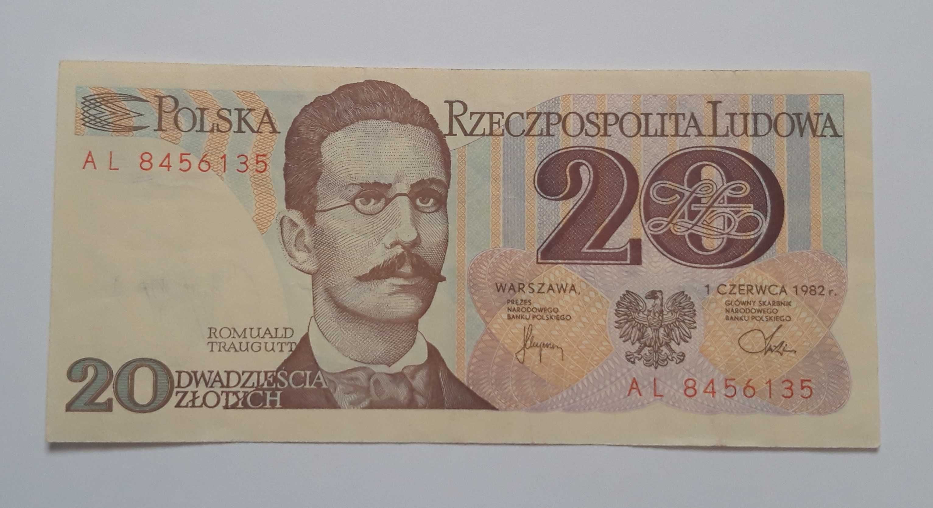 Banknot 20 złotych 1982 Romuald Traugutt seria AL