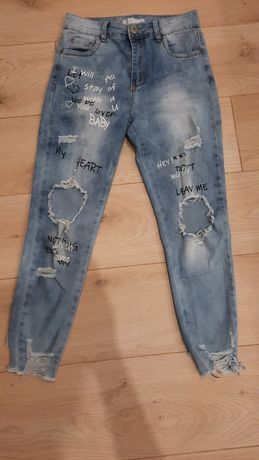 Niebieskie jeansy z dziurami, rozmiar 98, Miss Rj Denim