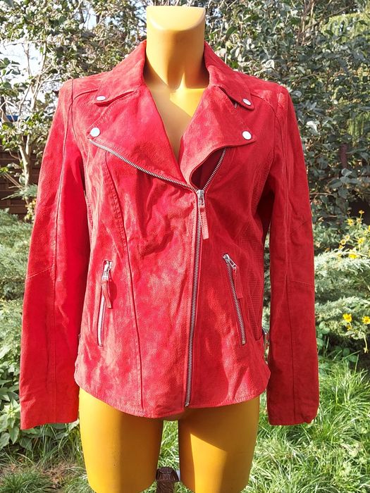 Kurtka ramoneska prawdziwa skóra zamszowa czerwona rozmiar 42 firma C&