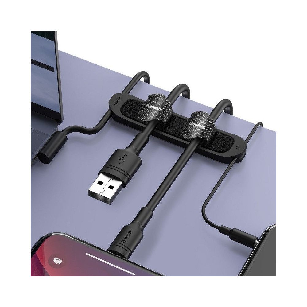Baseus Cable Fixer Kit Uchwyt Organizer Do Kabli + 15 Rzepowych Taśm