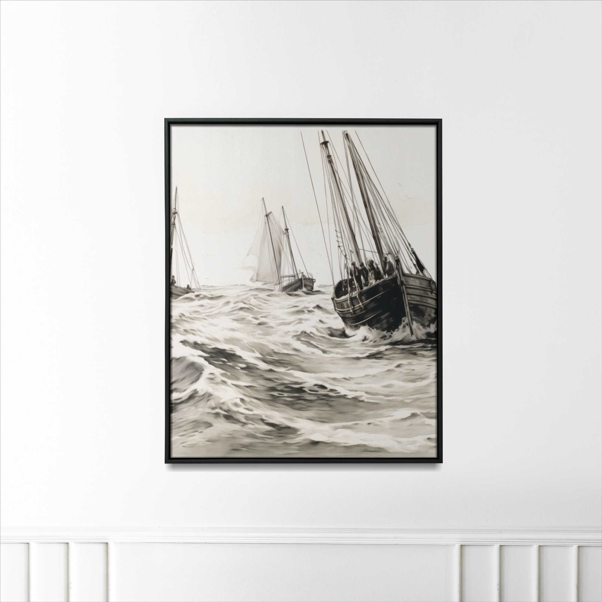 Plakat 20x20cm Odważni i Wolni | Morze Łódka Burza Łódki Czarno Białe