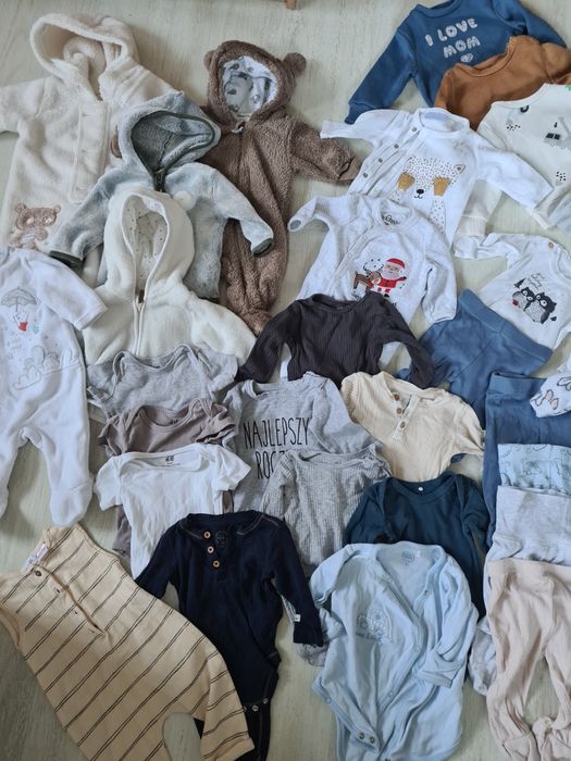 Ubranka dla dziecka, wyprawka niemowlęca r 62 h&m zima. Mega paka.