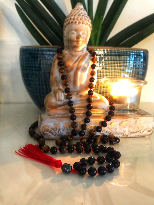 Naszyjnik z kamieni półszlachetnych tygrysie oko i onyks, mala.