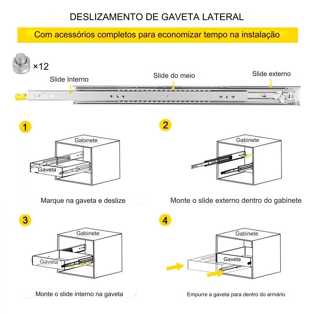 Conjunto de Trilho de Gaveta - 91x5.3x1.92cm