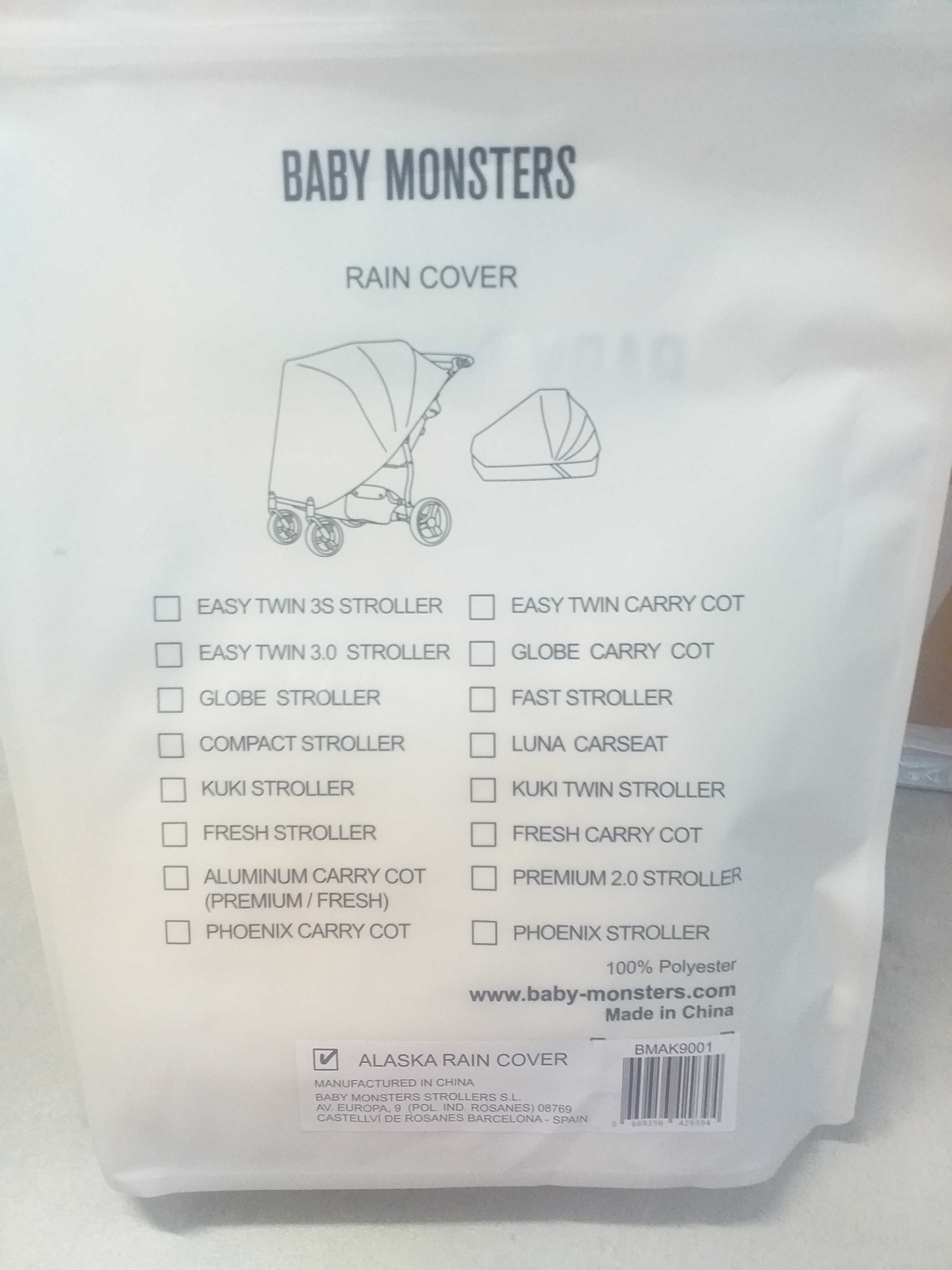 Nowa folia przeciwdeszczowa do wózka ALASKA BABY MONSTERS