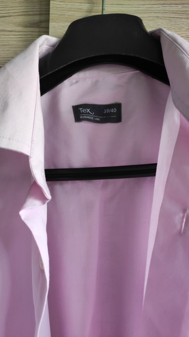 Koszula męska chłopięca długi rękaw różowa elegancka