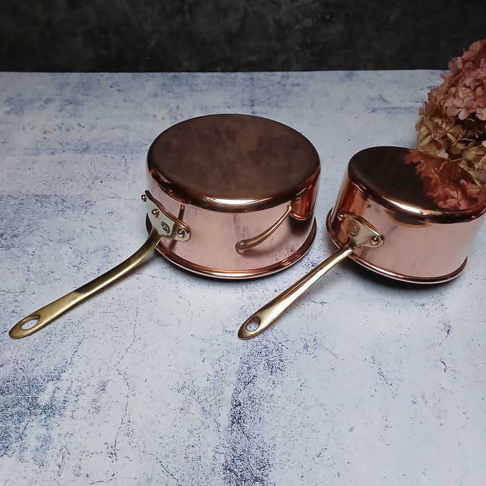 Miedziany garnek rondel poj. 1 litr i 0,5 litra komplet 2szt sygnowane