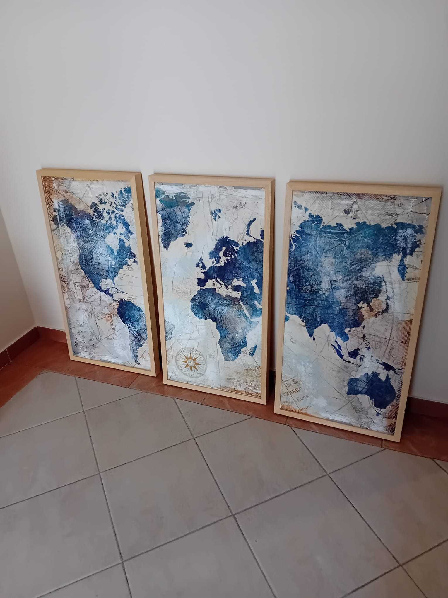 Quadro Mapa Mundo Azul