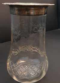 Stary XIX wieczny wazon/pojemnik  kryształowy okuty srebrem. Antyk