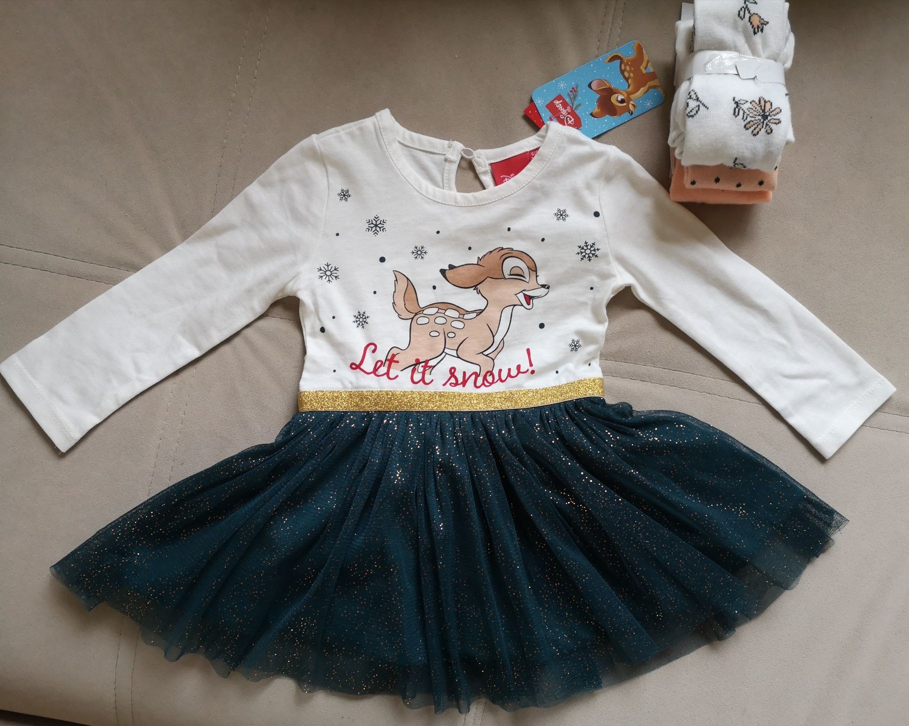 Sukienka, rajstopy święta, karnawał bambi Disney /62-68cm /3-6m/nowe