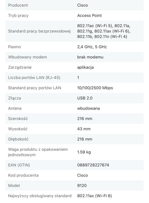 Access Point Cisco Catalyst C9120AXI-E