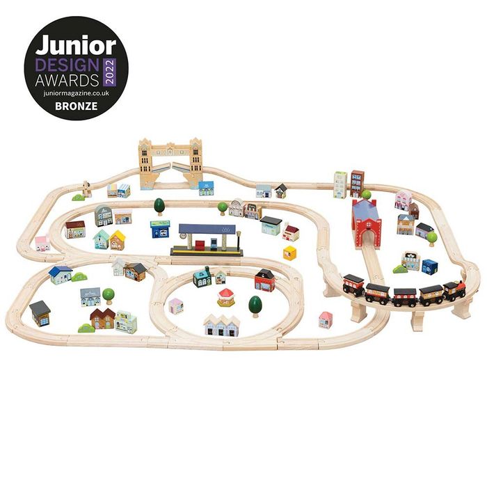 Drewniana kolejka Londyn 120 elementów, tory pociąg zabawka Le Toy Van