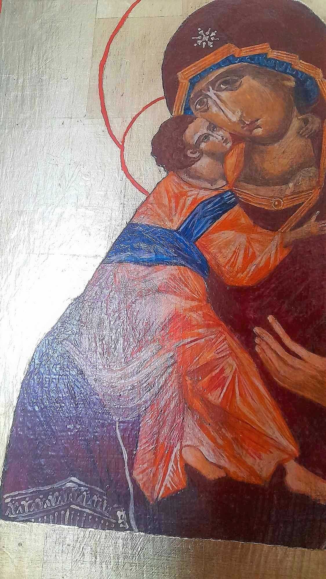 Ikona pisana na drewnie złoto płatkowe Matka Boża Włodzimierska 39 cm
