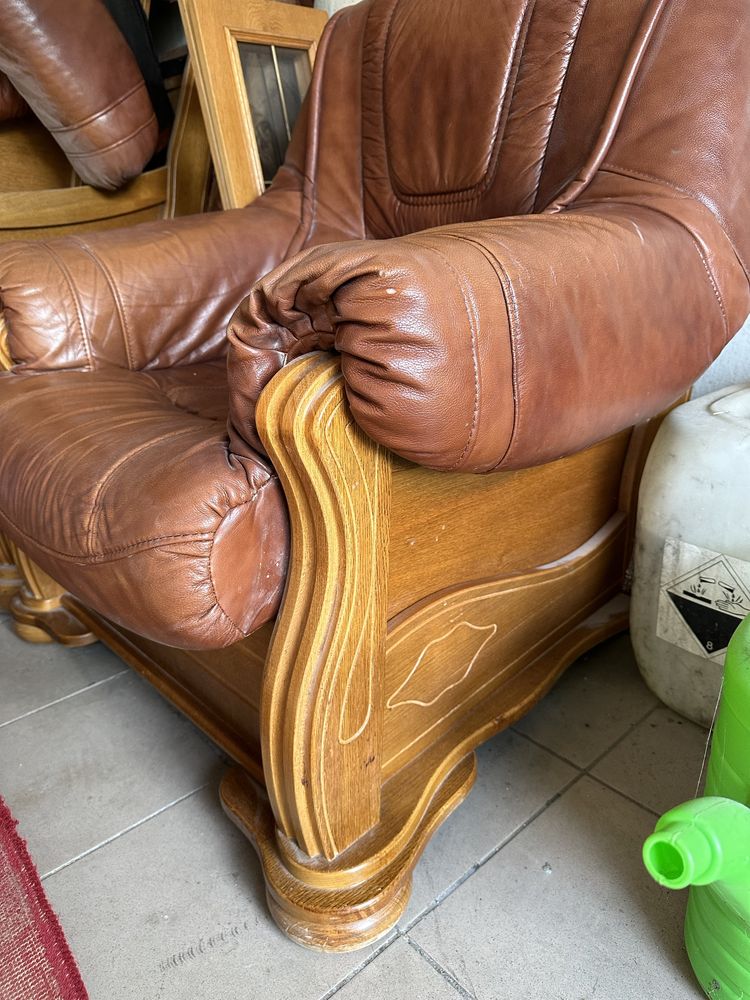 Skórzany wypoczynek skórzane meble kanapa fotele ciemny brąz skóra