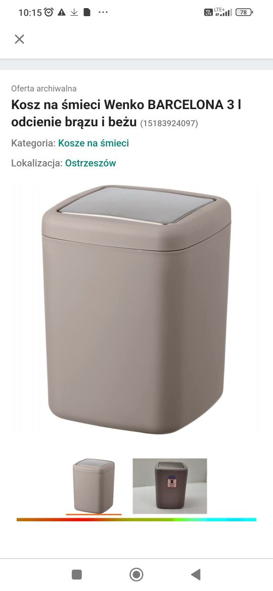 KOSZ NA ŚMIECI łazienkowy Z POKRYWĄ obrotową 3l