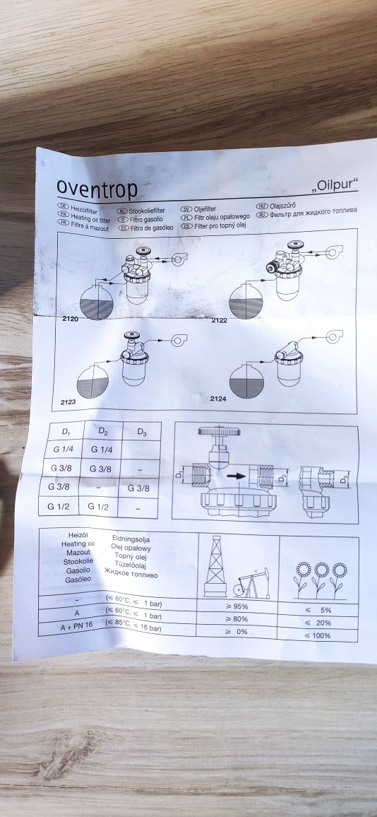 filtr oleju opałowego do systemów 2 rurowych Oventrop zawór palników