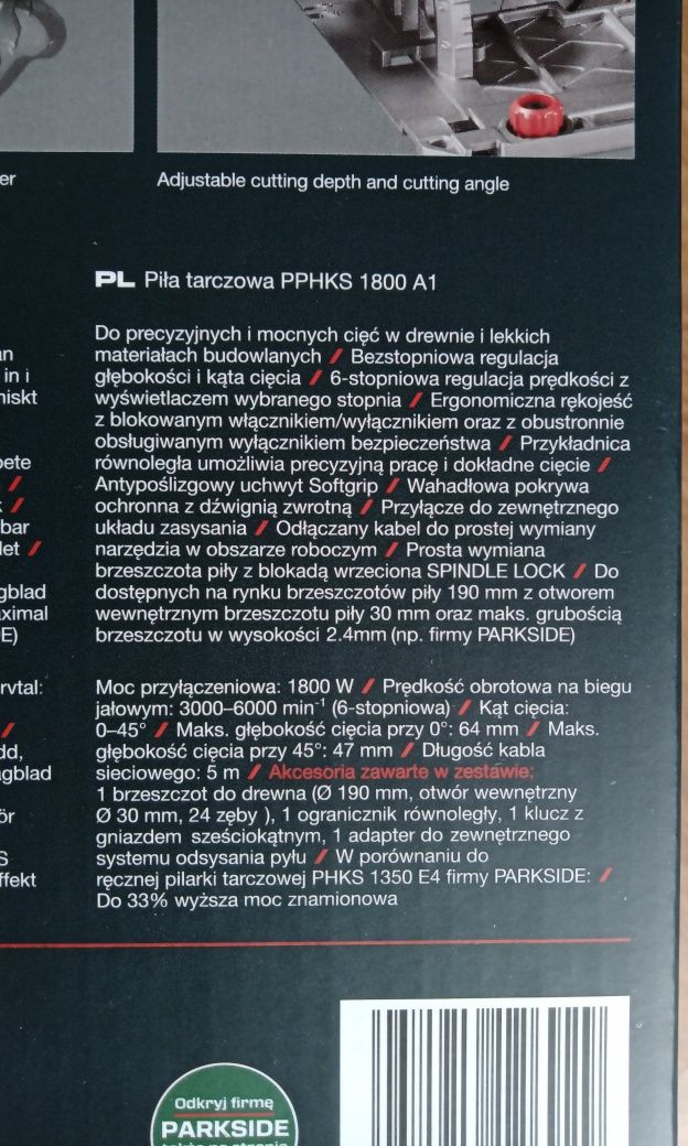 Pilarka tarczowa firmy Parkside Performance PPHKS 1800 A1