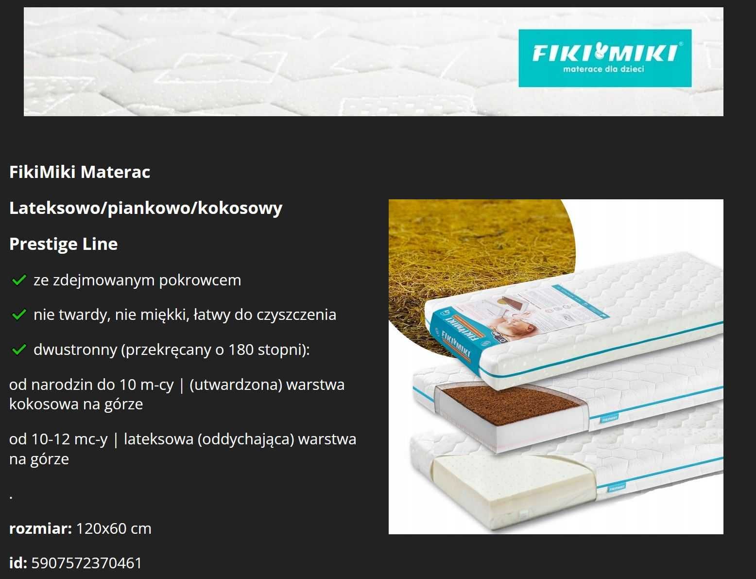 Łóżeczko Klupś IWO z szufladą + materac Fiki Miki Prestige - stan bdb+