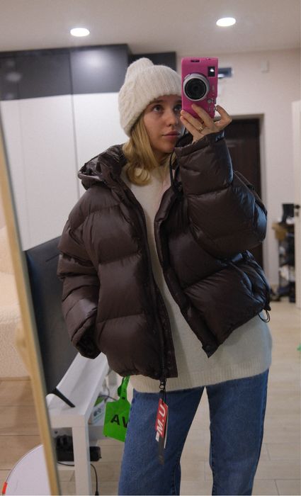 Пуховик шоколадний, натуральний пух! Зима S/M