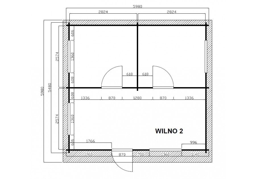 Domek letniskowy drewniany z balika, na działkę ROD 6.0x5.5m 44mm