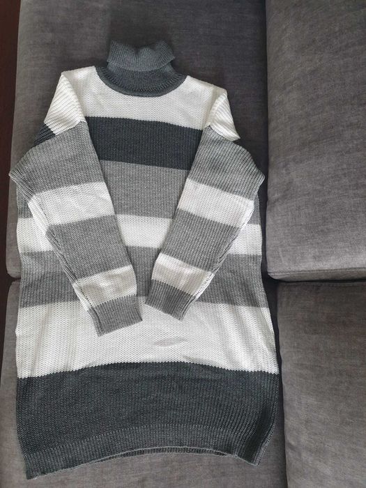 Vestido malha cinza/branco - NOVO