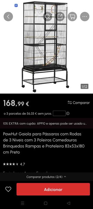 Gaiola com duas aves