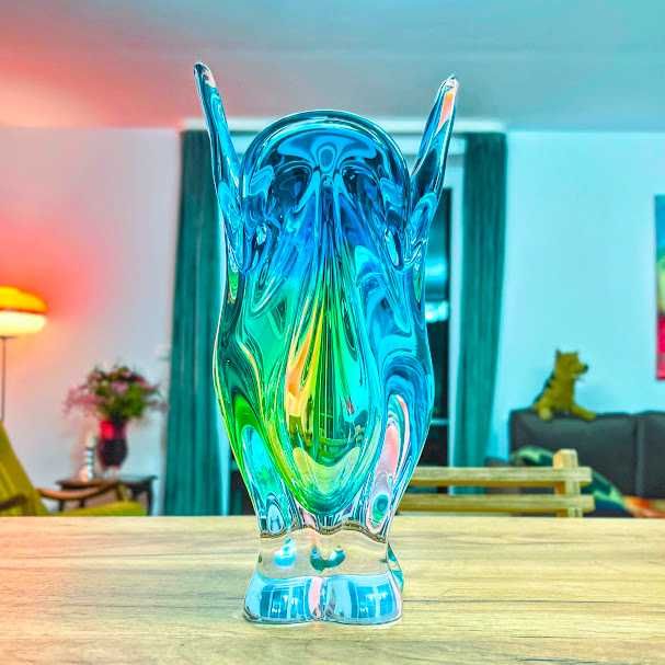 Wazon 33cm „Głowa Kota”Josef Hospodka Czeskie szkło Egermann