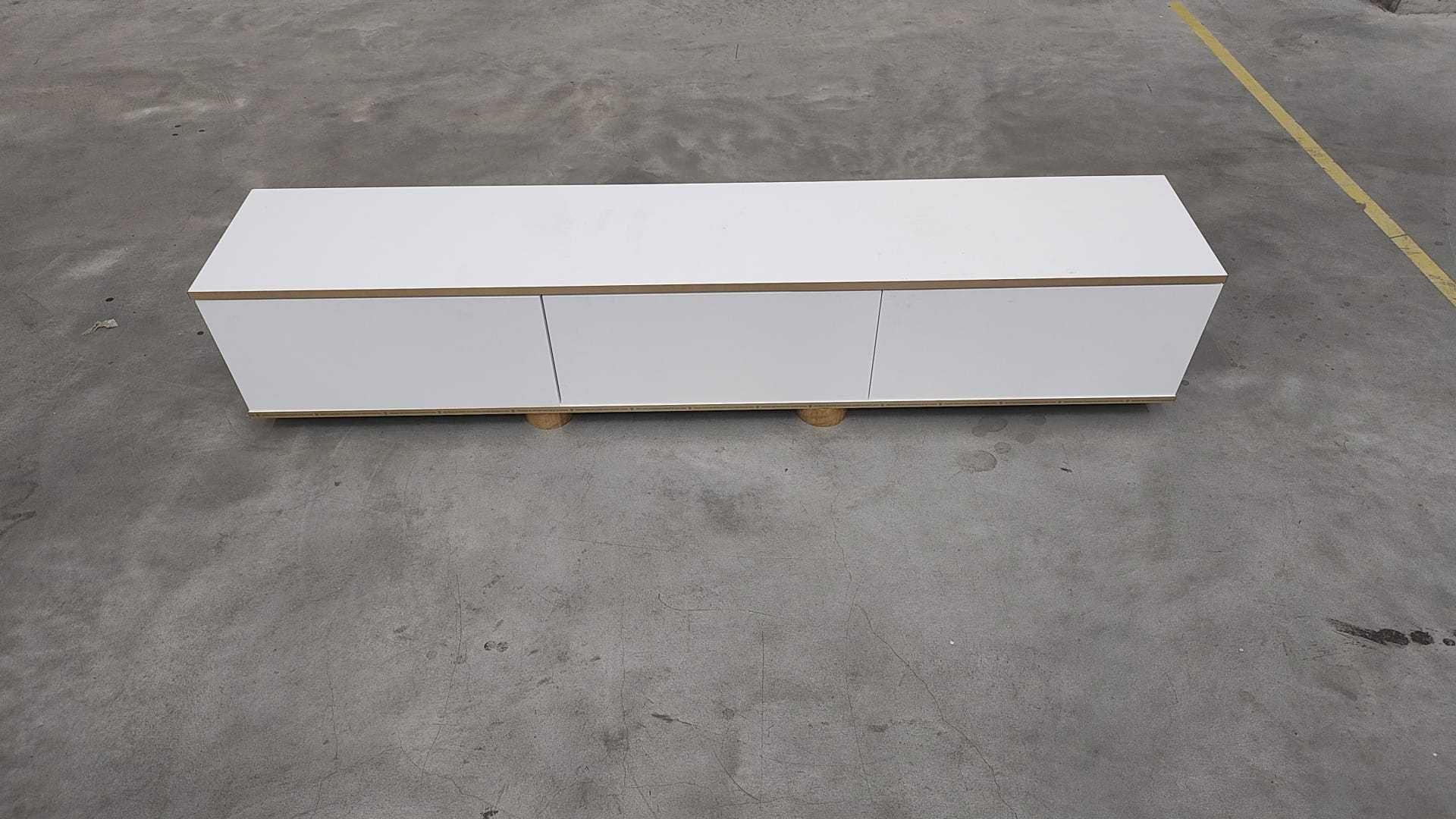 Szafka RTV - 175 cm, biała + złote dodatki,  nóżki