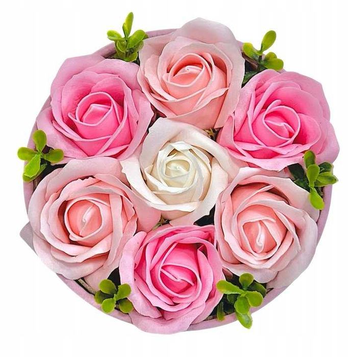 Bukiet Mydlanych Kwiatów Flowerbox Różowe Róże w Pudełku Na Prezent
