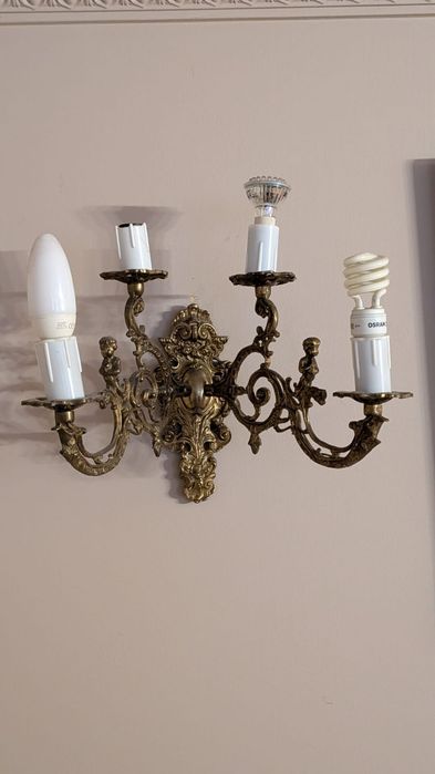 Żyrandol mosiężny + 2 kinkiety – elegancki komplet vintage!