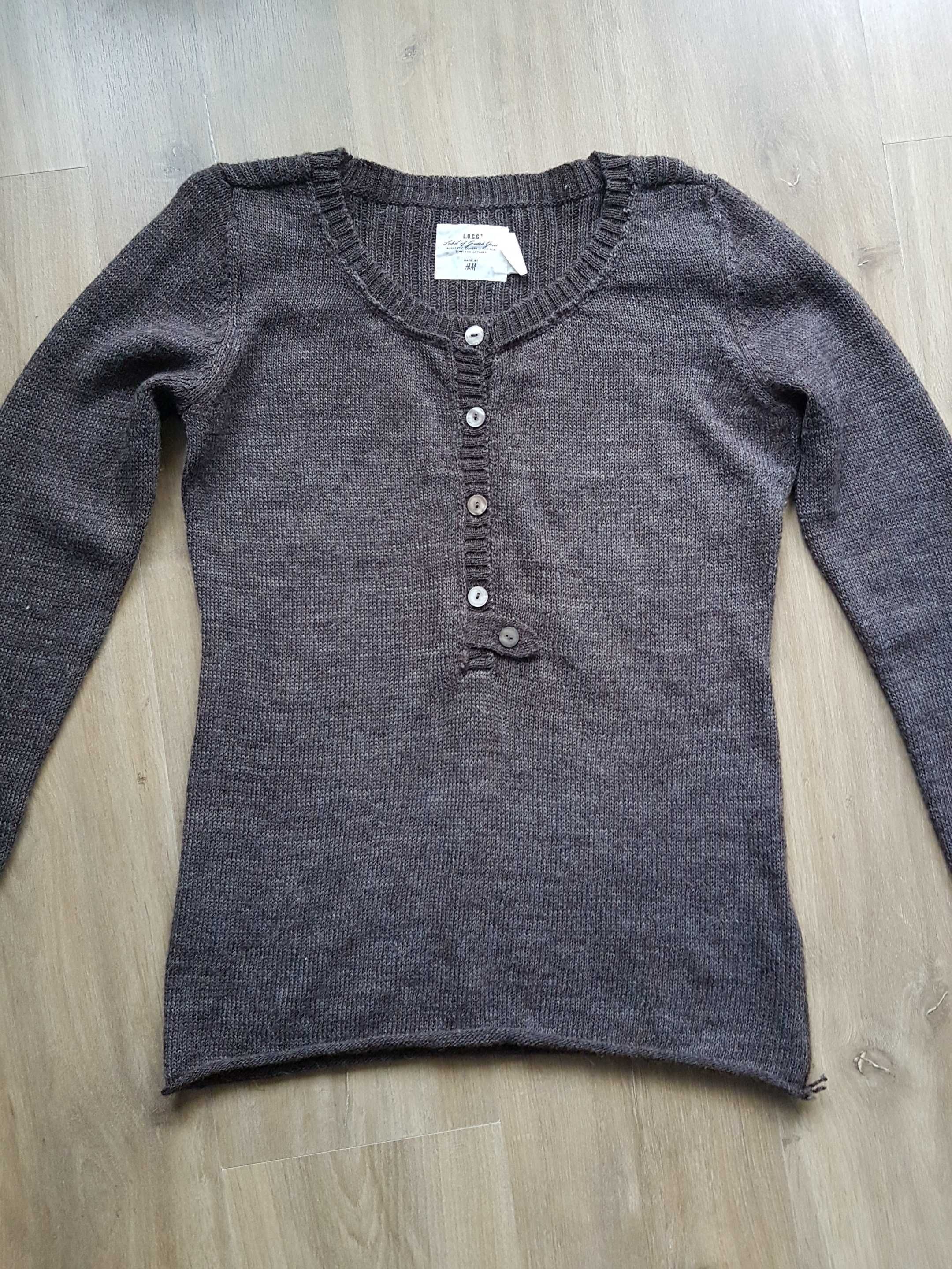Brązowy sweter H&M wywijane rękawy roz. M 42% Wełna 28% Alpaka
