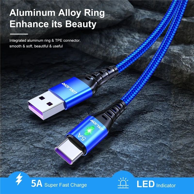USB Туре С кабель для быстрой зарядки, 5 A, 1 M