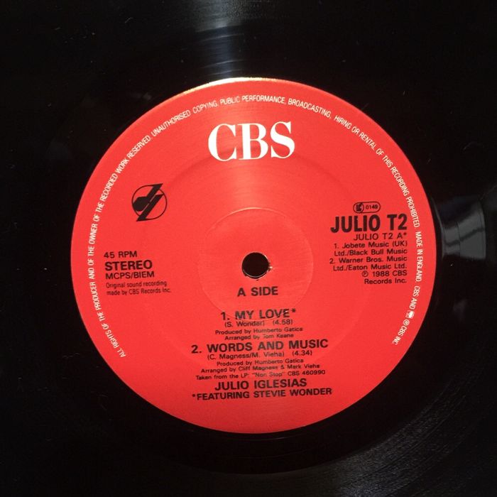 Vinil single: Julio Iglesias e Stevie Wonder - my love 1988