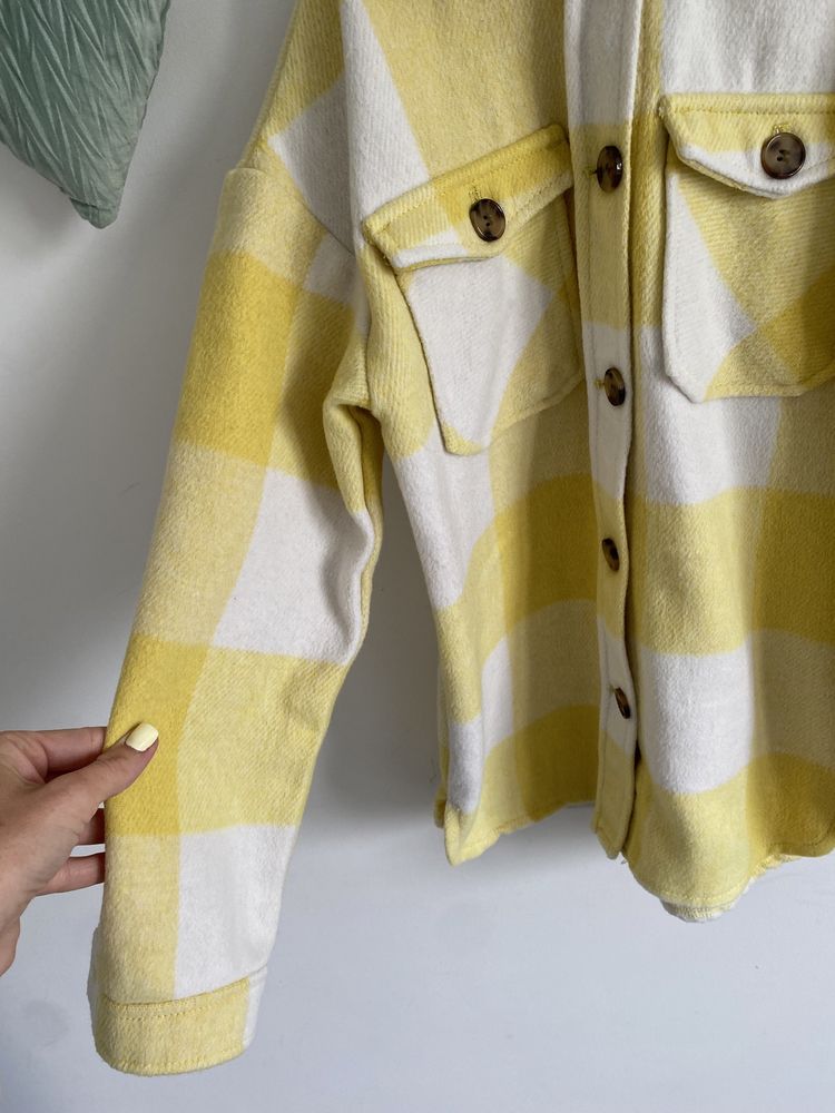 Kurtka koszulowa 140 h&m kremowo żółta krata z wełną