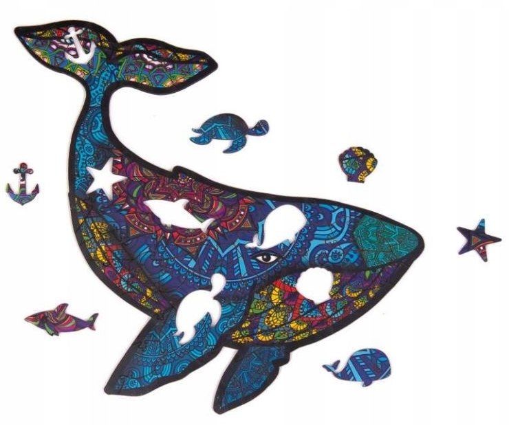Puzzle drewniane układanka wieloryb ryba rekin