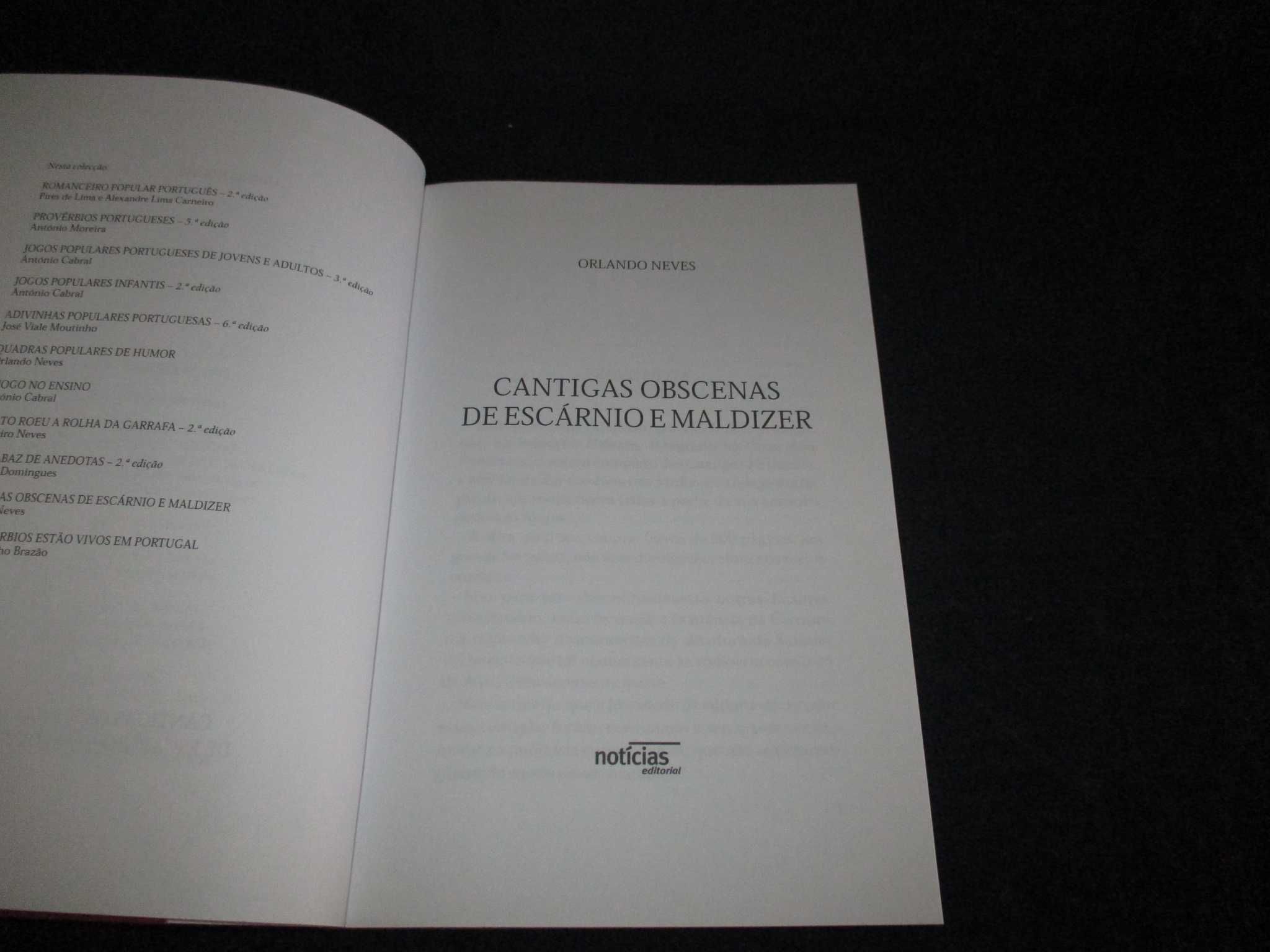 Livro Cantigas Obscenas de Escárnio e Maldizer Orlando Neves