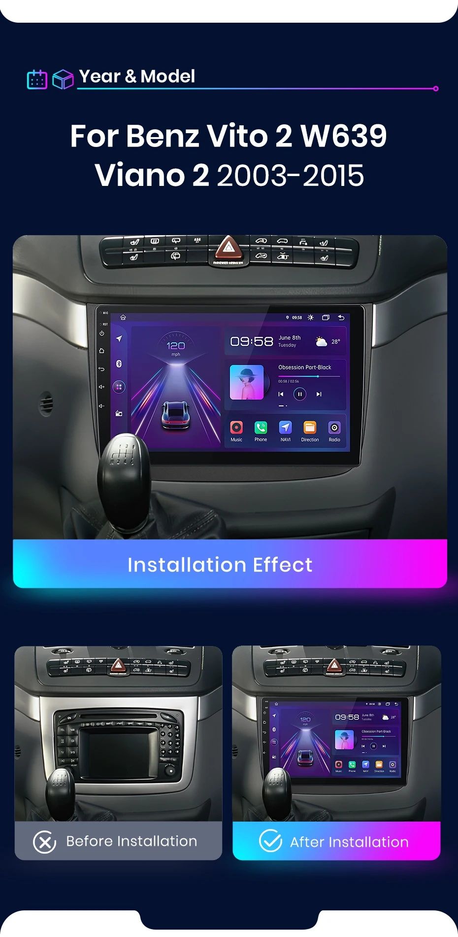 Rádio 10" android Mercedes Vito Viano 2 w639 CARPLAY WIFI GPS 2/32 Nov