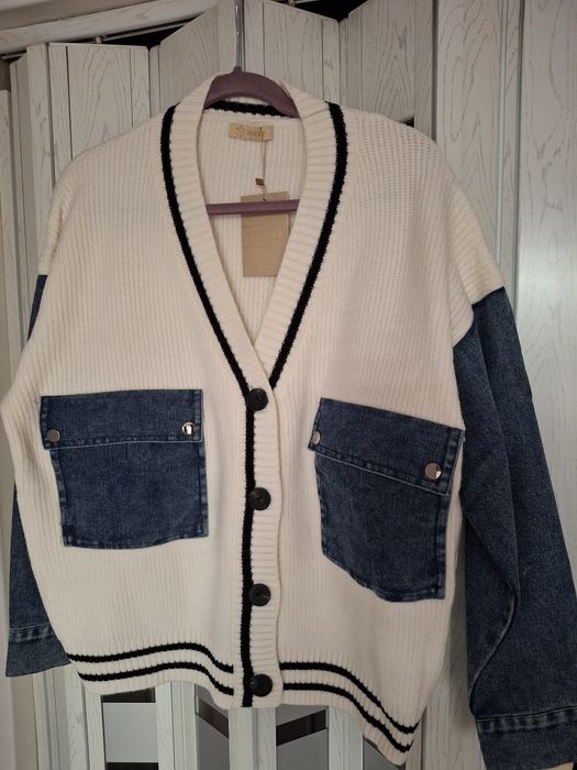 Sweterek łączony z kataną jeansowa Oversize