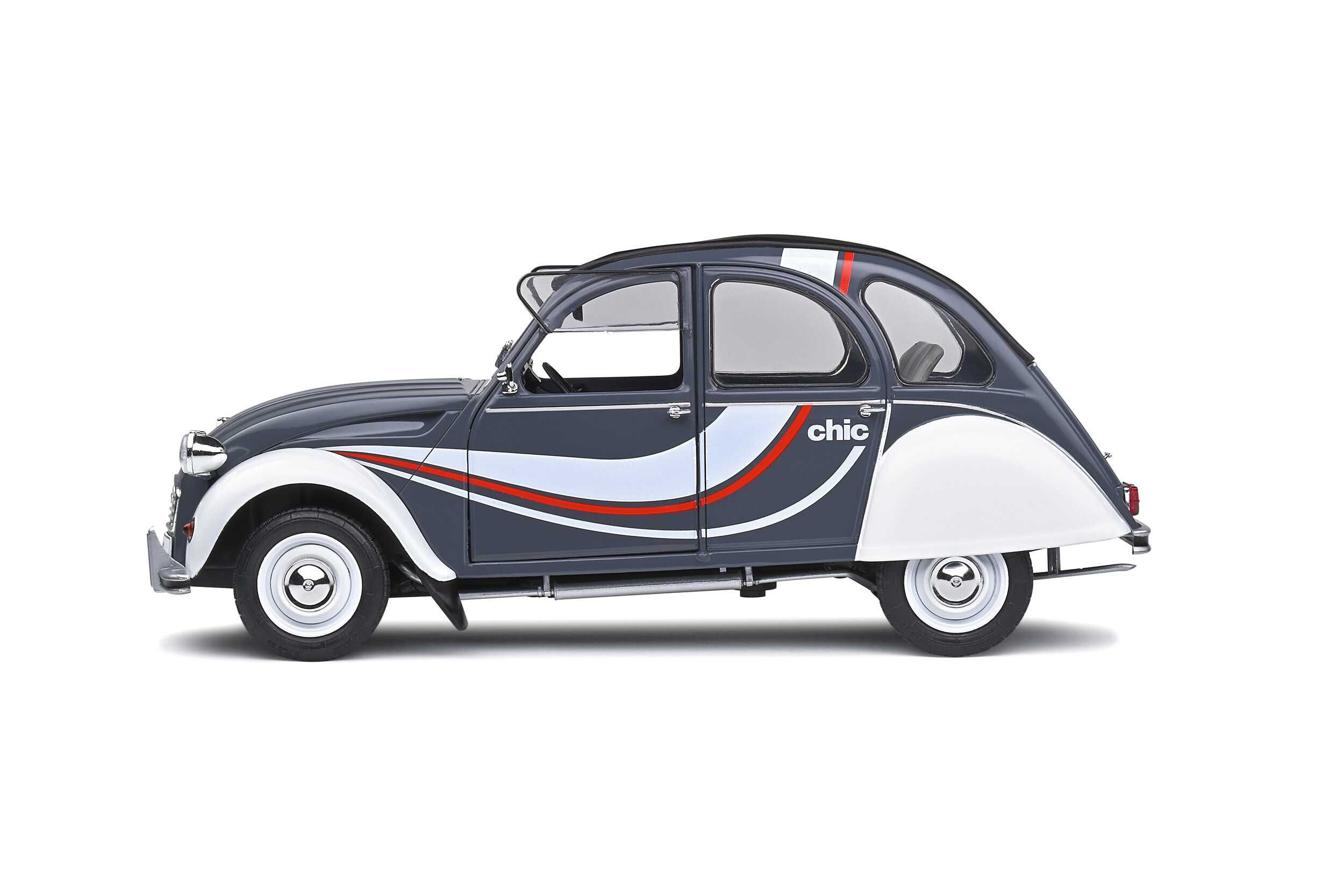 Miniatura - Citroen 2CV6 Chic year 1982 - grey / white / black 1:18