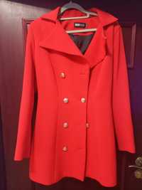 Płaszcz damski czerwony lux wear guziki xs