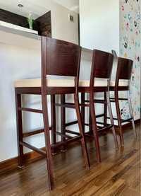 Hokery krzesła barowe 3 sztuki drewniane skóra premium