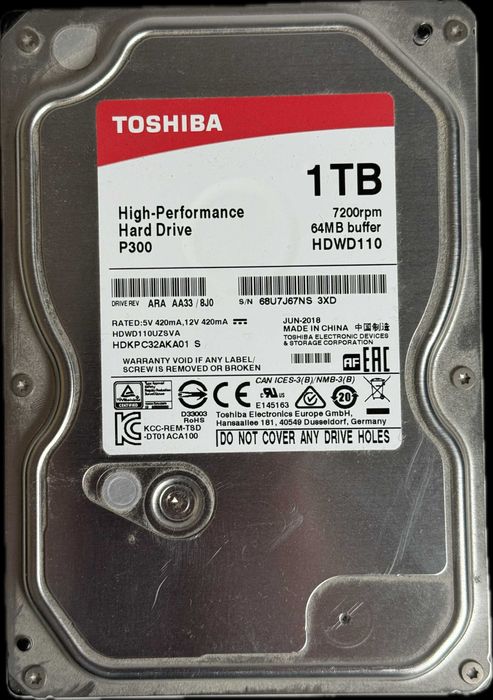 Dysk twardy HDD Toshiba P300 1TB SATA III 3,5"