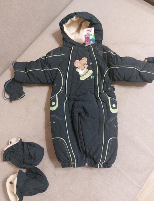 Комбінезон трансформер на овчині з капюшоном, царапками, пінетками на